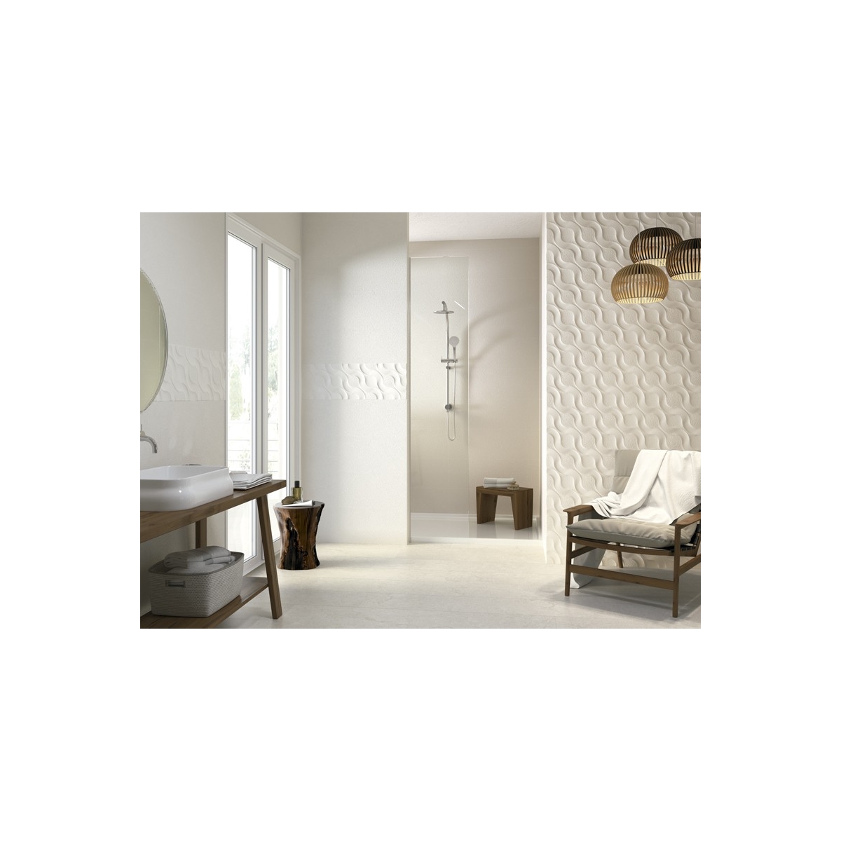 Serie 9523 Blanco Concept Relieve - Azulejos para Baño grandes dimensiones