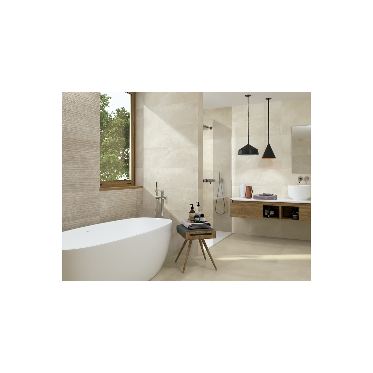 Serie 9521 Crema de Porcelanitedos - Azulejos para Baño grandes dimensiones