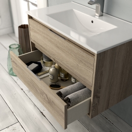 Mueble de baño de suelo de 60 cm con 3 cajones con lavabo sobre encimera  acabado black Modelo Granada