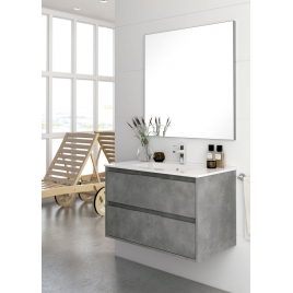 Foto de Bolton móvel de casa de banho suspenso de 80 cm de largura na cor Cimento com lavatório integrado