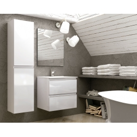 Foto de Móvel de casa de banho suspenso de 70 cm de largura Dundee em lacado branco com lavatório integrado