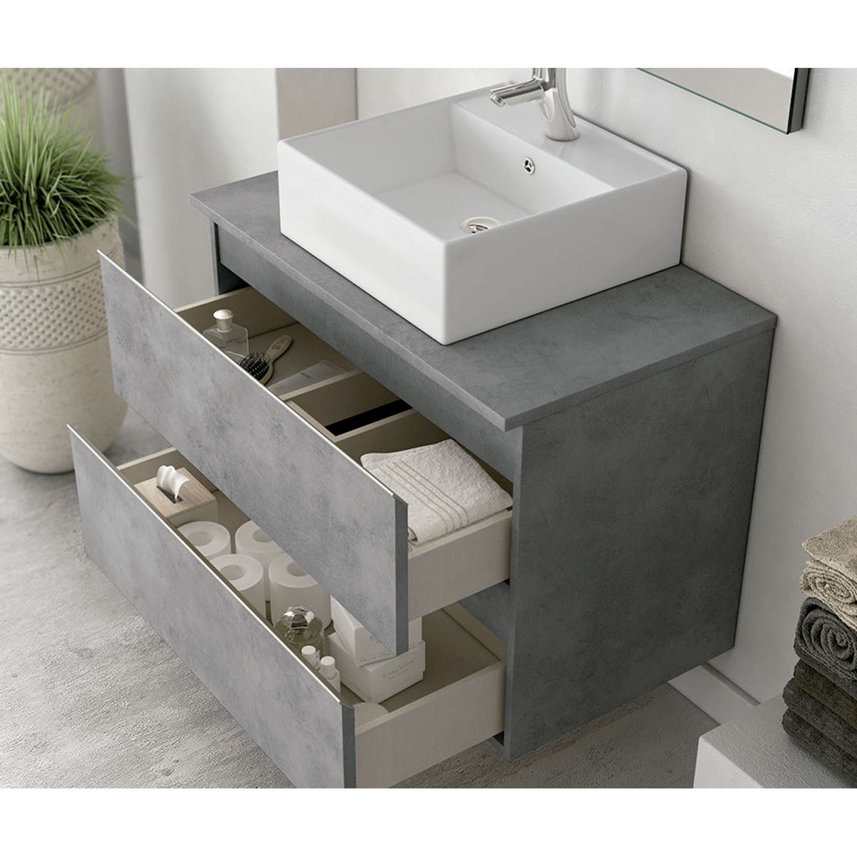 Mueble de Baño Suspendido Diseño Industrial con Cajón Inferior Color Pino  Gris Spok, 530,00 €