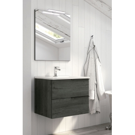 Mueble de baño suspendido Oban de 60 cm de ancho color Ebony con lavabo integrado