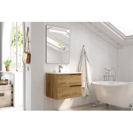 Mueble de baño suspendido Oban de 60 cm de ancho color Roble Otippo con lavabo integrado