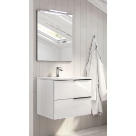 Mueble de baño suspendido Oban de 80 cm de ancho color Blanco Lacado con lavabo integrado