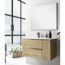 Fotografias de ambiente do móvel de casa de banho su1spenso Oban de 120 cm de largura na cor Carvalho Otippo com lavatório integ