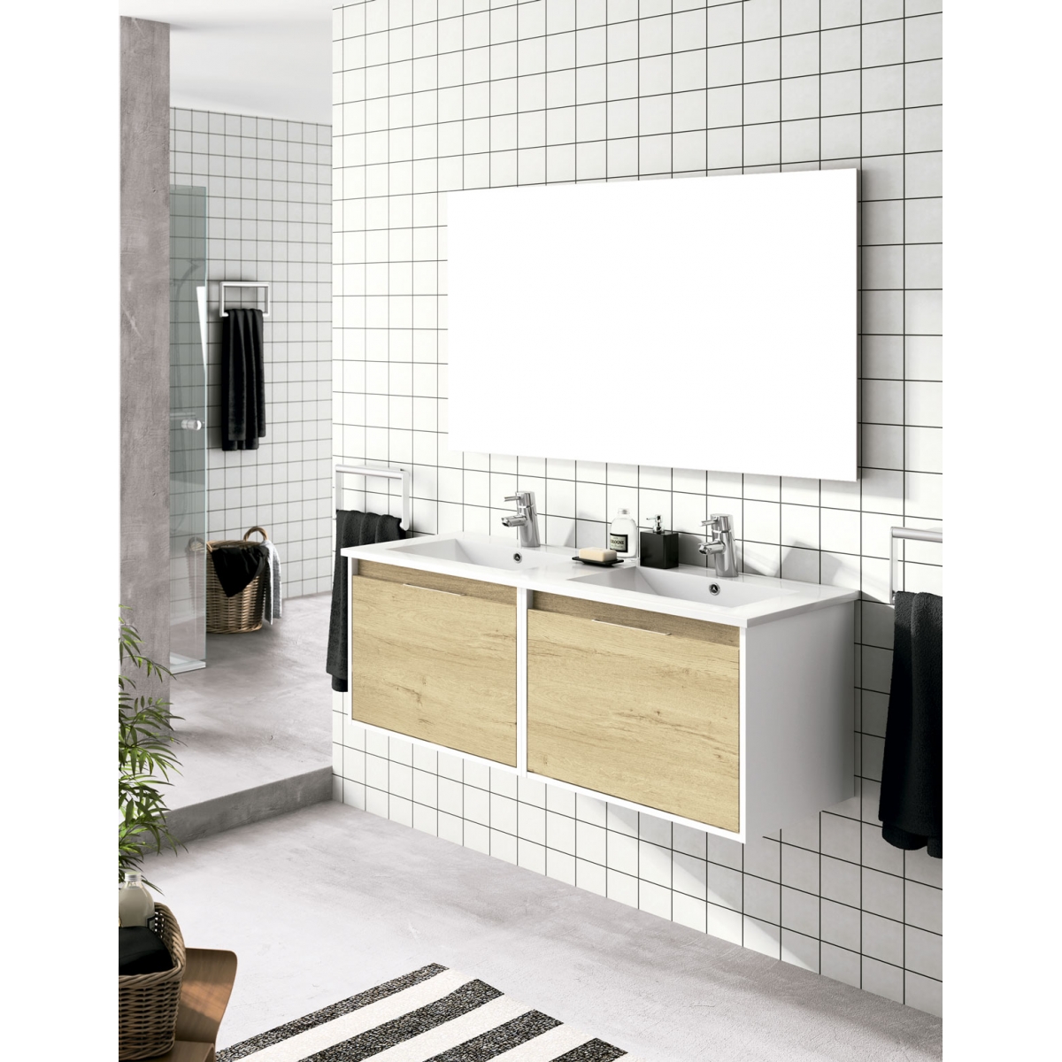 Fotos ambiente de Mueble de baño suspendido Poole de 60 cm de ancho color Bambú con lavabo integrado [55010]