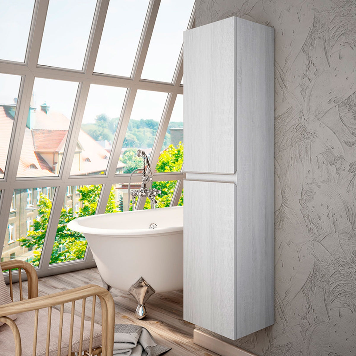 Fotografias de ambiente do móvel de casa de banho Hibernian Poole de 60 cm de largura suspenso na parede com lavatório integrado