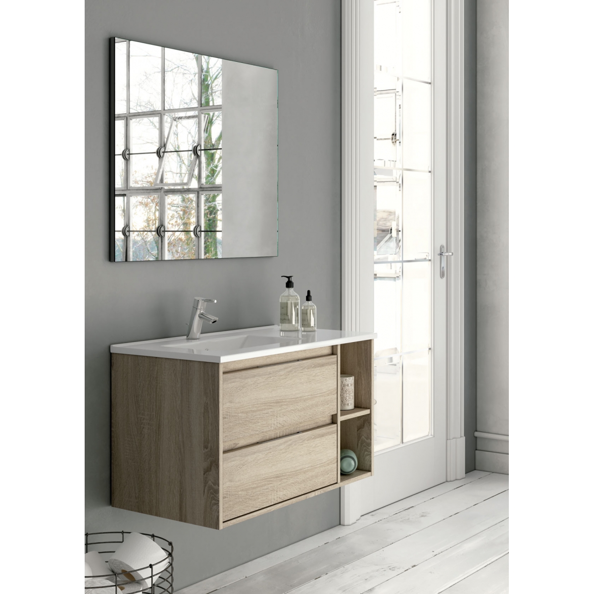 Mueble baño ALMAGRO CAMBRIAN de 80 cm ,con lavabo ceramico y espejo.Nuevo  modelo en oferta por su lanzamiento - Zomwy