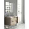 Fotografias de am2biente do móvel de casa de banho suspenso Dover de 80 cm de largura na cor Cambriana com lavatório integrado [