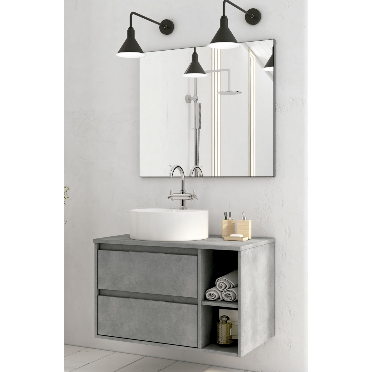 NELLIO - Mueble de baño de pared - Mueble de baño suspendido - Dimensiones  64x30x90 cm - Almacenamiento de baño