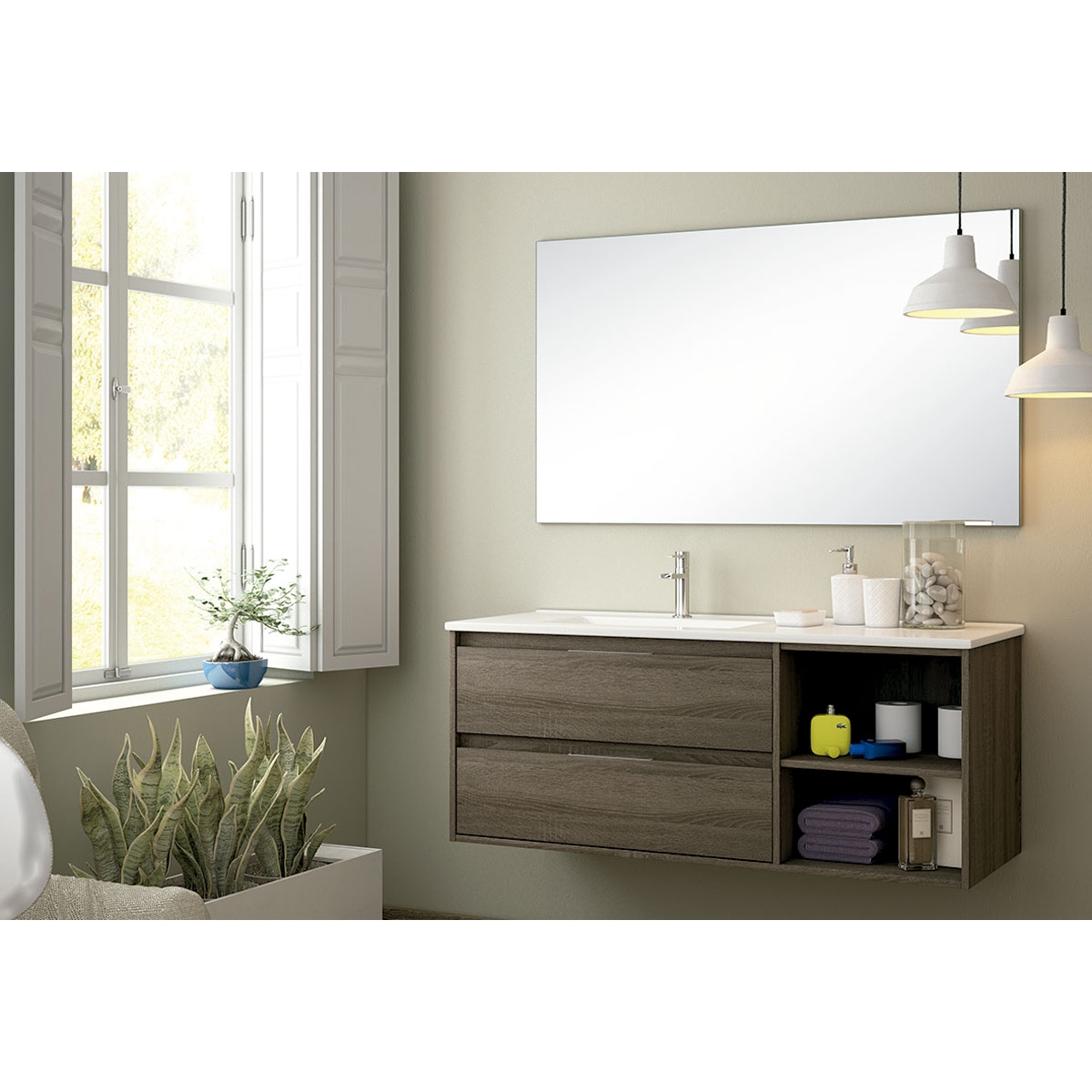 Mueble de baño suspendido de 120 cm con lavabo integrado color griggio  Modelo Granada