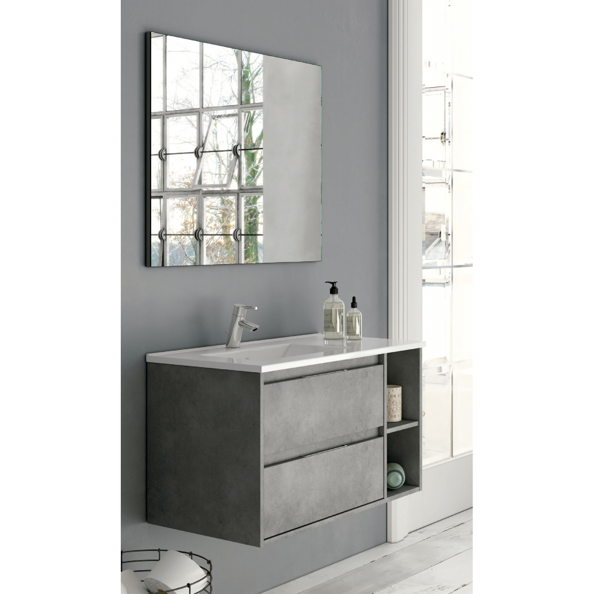 Mueble de baño suspendido Dover de 120 cm de ancho color Cemento con lavabo integrado