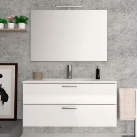 Mueble de baño suspendido Mayorca de 60 cm de ancho color Blanco Lacado con lavabo integrado