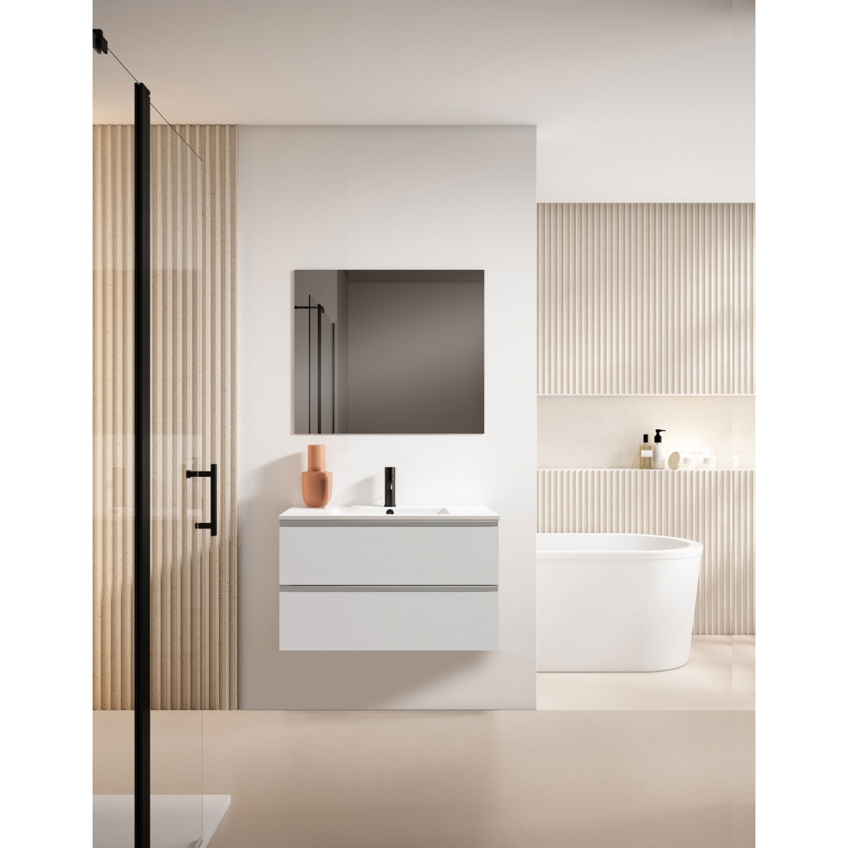 Mueble de baño suspendido Granada de 60 cm Blanco Ada de ancho color con lavabo integrado4