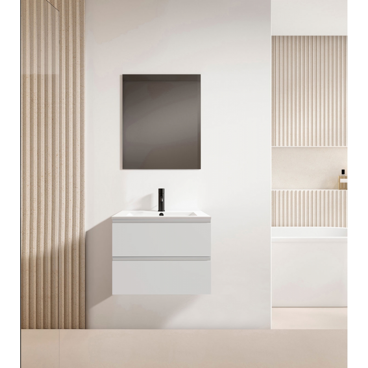 Mueble de baño suspendido de 60 cm con lavabo integrado color Blanco Ada Modelo Granada5