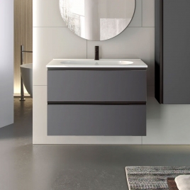 Foto de Móvel de casa de banho suspenso de 60 cm com lavatório integrado em cor de cinza Modelo Granada