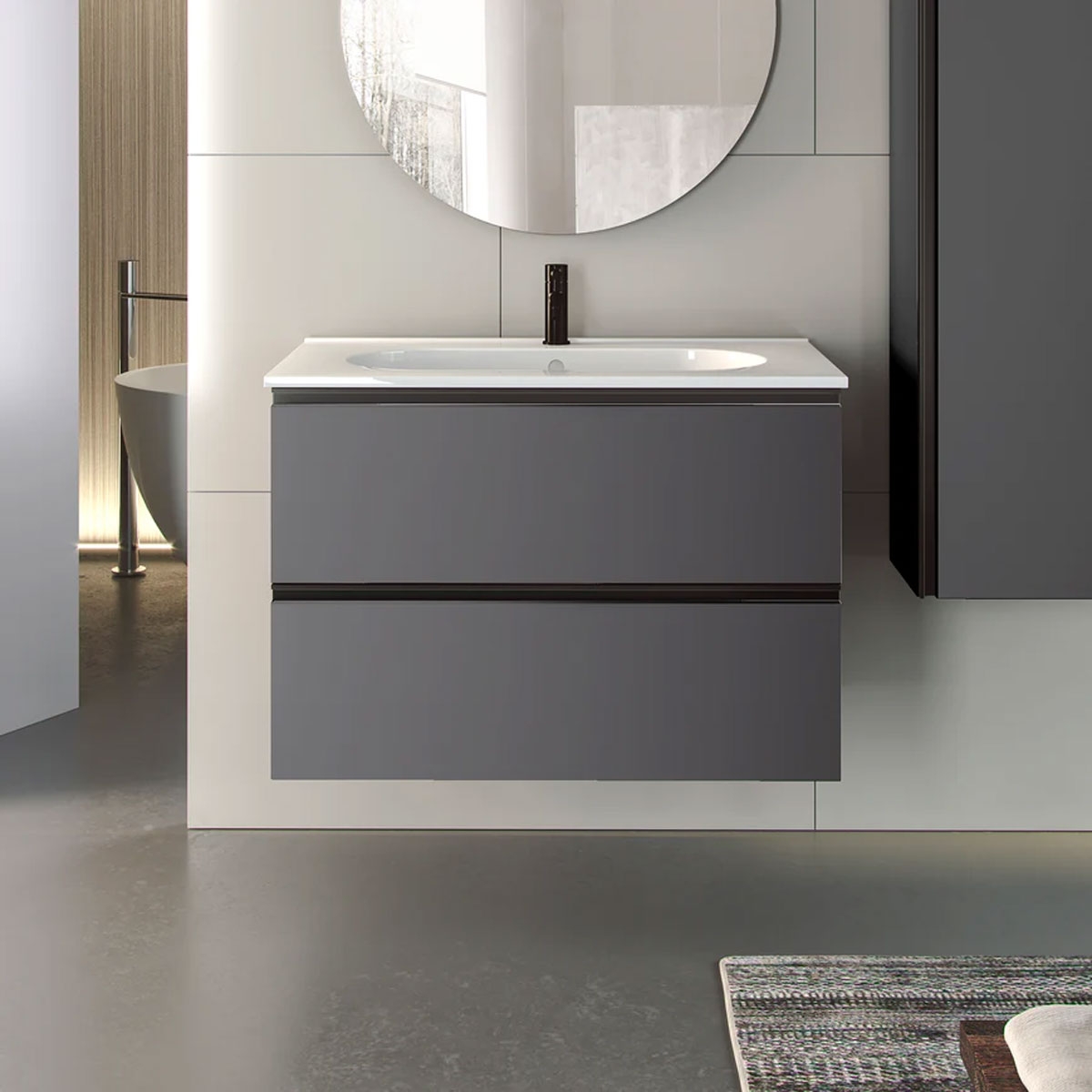 Móvel de casa de banho suspenso de 60 cm com lavatório integrado cor de cinza Modelo Granada1