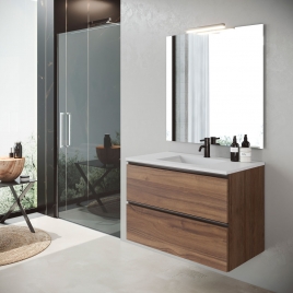 Foto de Móvel de casa de banho suspenso de 60 cm com lavatório integrado em acabamento canela Modelo Granada