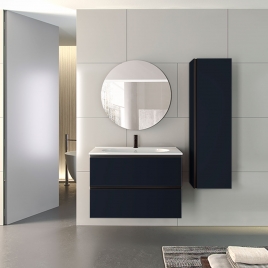 Foto de Móvel de casa de banho suspenso de 60 cm com lavatório integrado em acabamento azul-marinho Modelo Granada