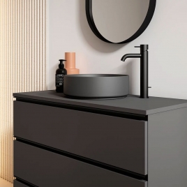 Foto de Móvel de casa de banho suspenso de 60 cm com lavatório integrado em acabamento preto Modelo Granada