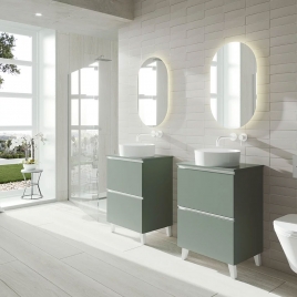 Foto de Móvel de casa de banho suspenso de 60 cm com lavatório cor de musgo Modelo Granada