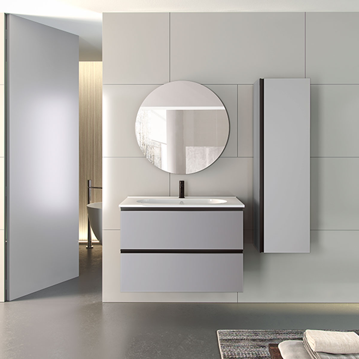 Mueble de baño suspendido de 60 cm con lavabo sobre encimera color griggio Modelo Granadar