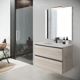 Foto de Móvel de casa de banho suspenso de 60 cm com lavatório sobre bancada em acabamento cru Modelo Granada
