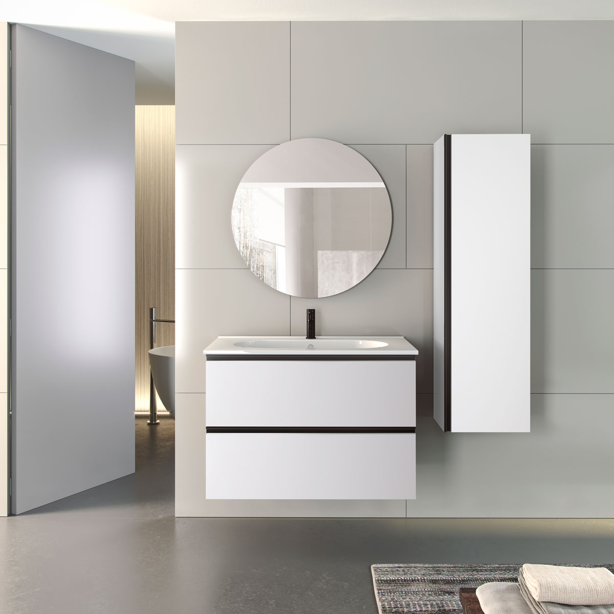 Móvel de casa de banho suspenso de 80 cm com lavatório integrado na cor branca Ada Modelo Granada5