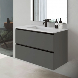 Móvel de casa de banho suspenso Granada 80 cm com lavatório integrado cor de cinza