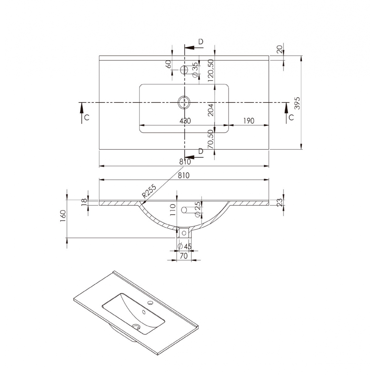 Mueble de baño suspendido de 80 cm con lavabo integrado color ceniza Modelo Granada9