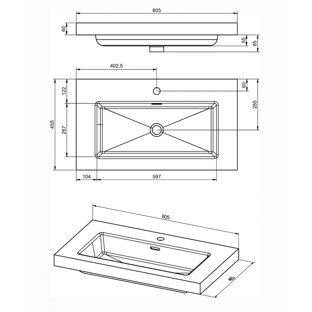 Mueble de baño suspendido de 80 cm con lavabo integrado acabado black Modelo Granada3