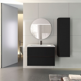 Foto de Móvel de casa de banho suspenso de 80 cm com lavatório integrado em acabamento preto Modelo Granada