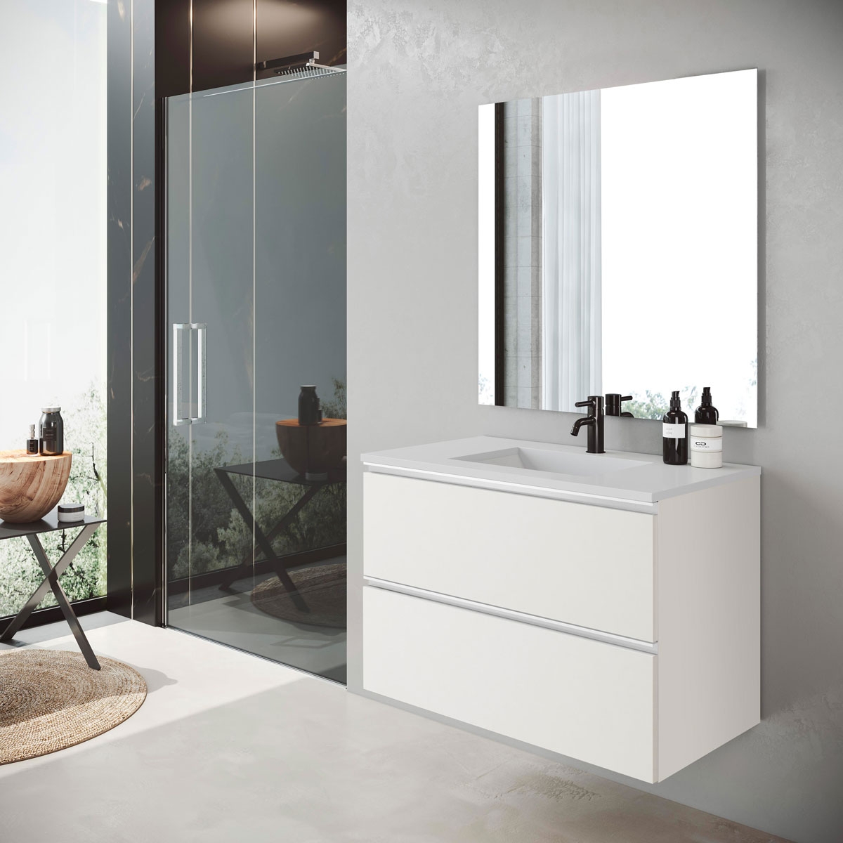 Móvel de casa de banho suspenso de 80 cm com lavatório na cor branca, modelo Ada Granada