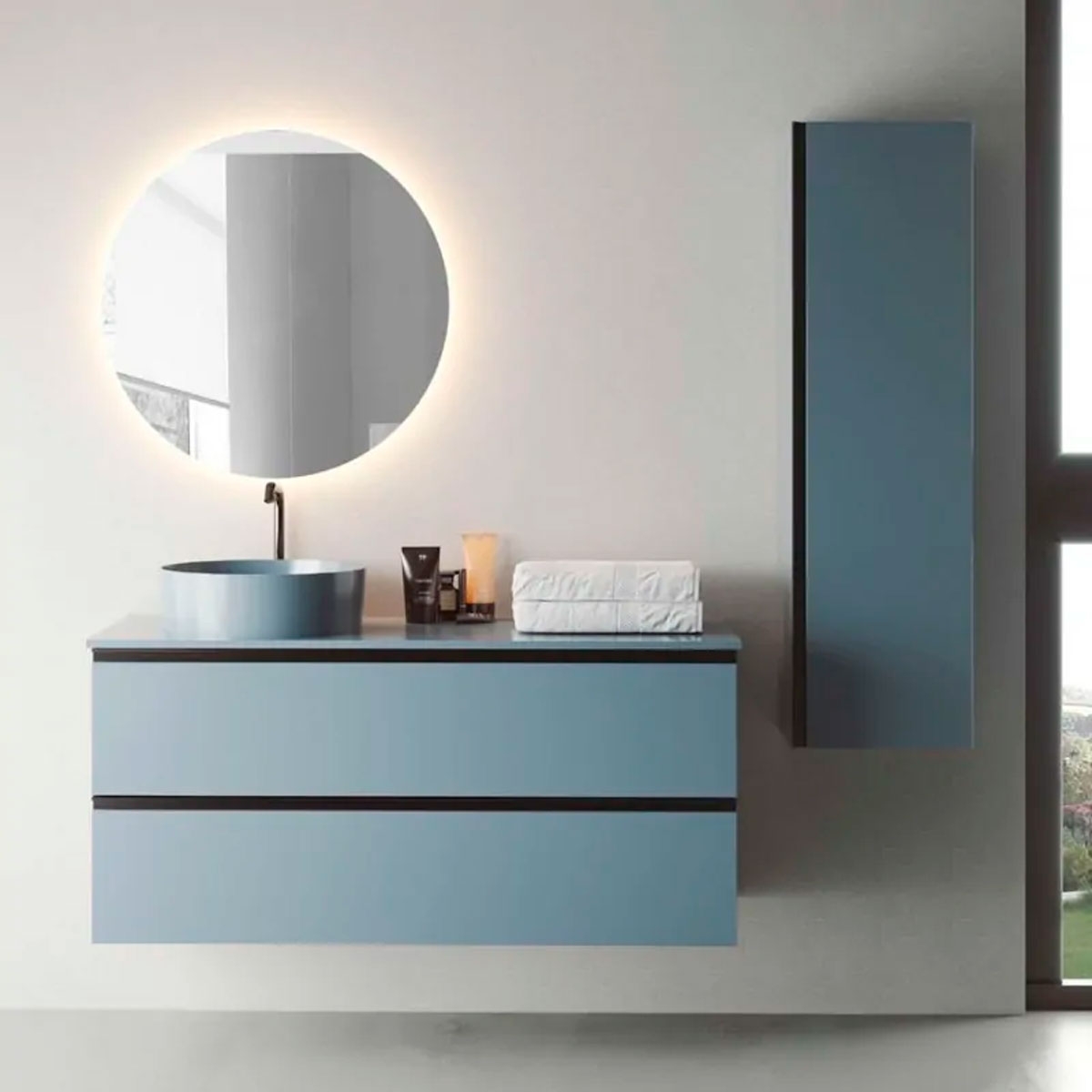 Mueble de Baño Suspendido con Lavabo Cerámico, 70 cm, 2 cajones con  Cierre Amortiguado y Organizador, Blanco Brillo - Cromo Brillo