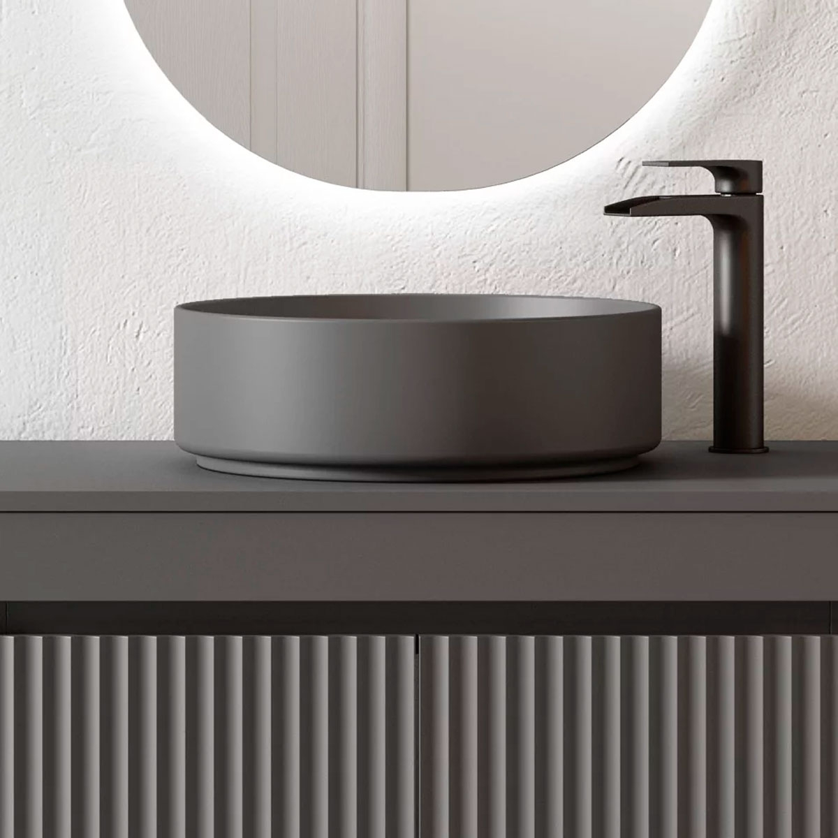 Mueble de baño suspendido de 80 cm con lavabo sobre encimera color ceniza Modelo Granada8