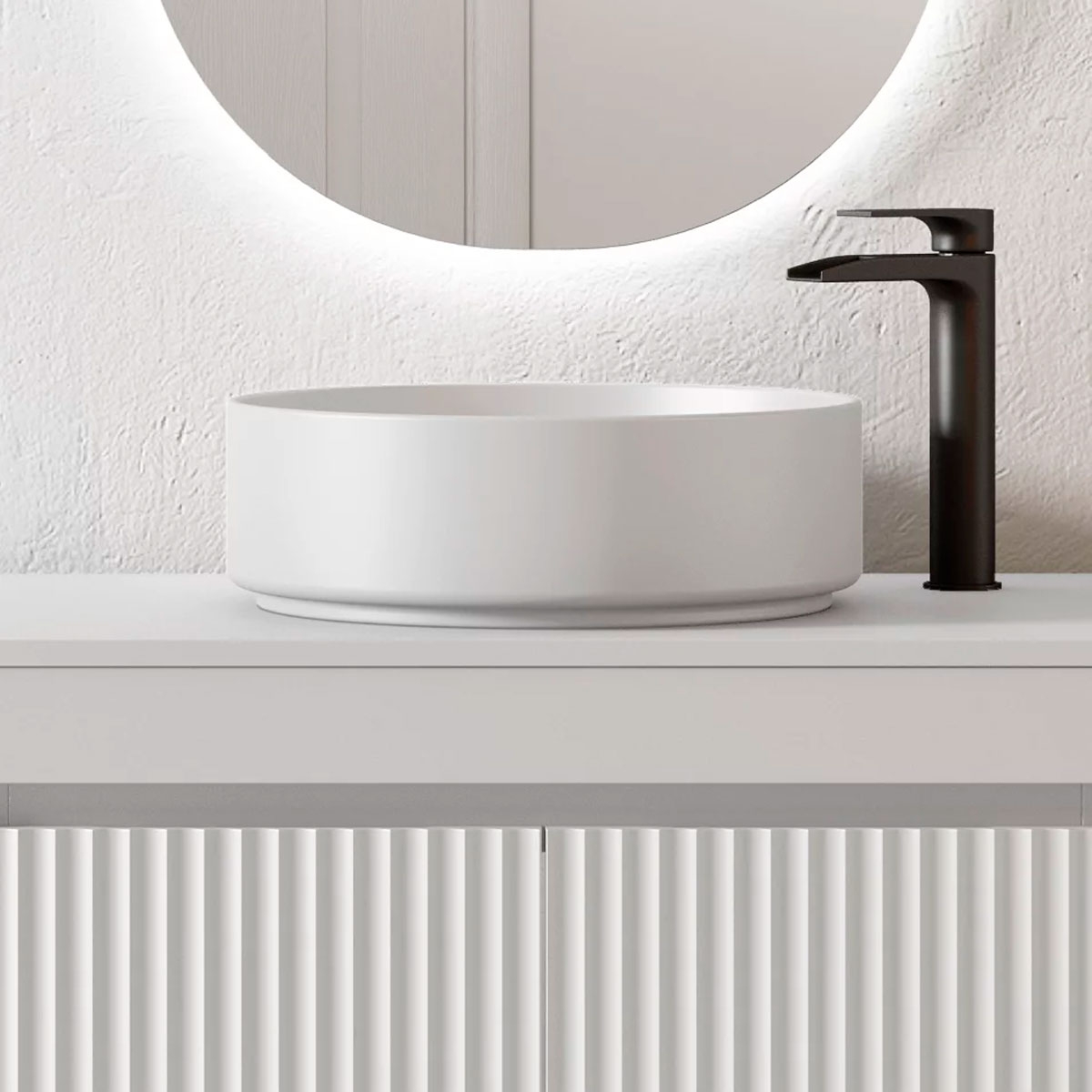 Mueble de baño suspendido de 80 cm con lavabo sobre encimera color ceniza Modelo Granada7