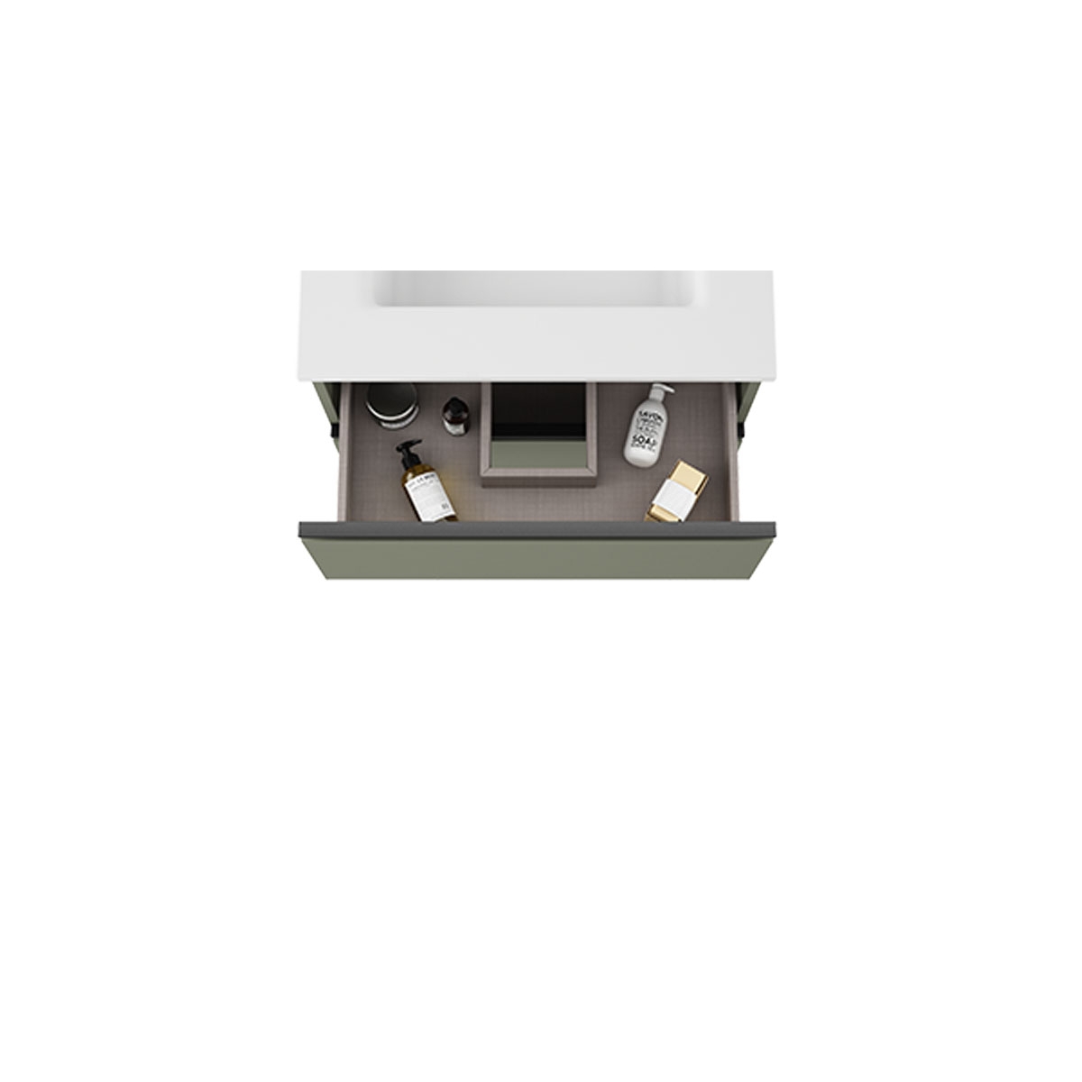 Mueble de baño suspendido de 80 cm con lavabo soobre encimera color musgo Modelo Granada9