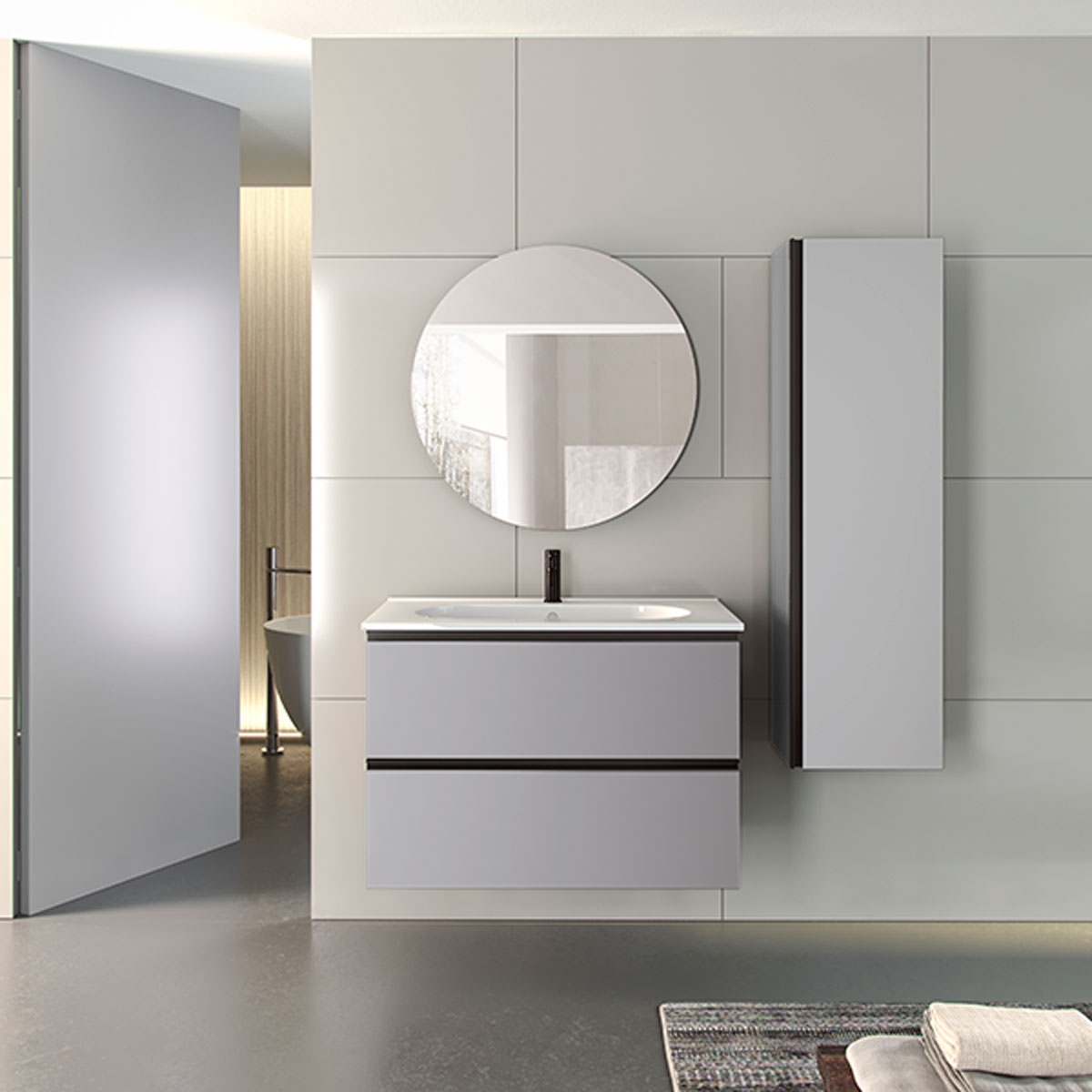 Mueble de baño suspendido de 80 cm con lavabo sobre encimera color griggio Modelo Granada56