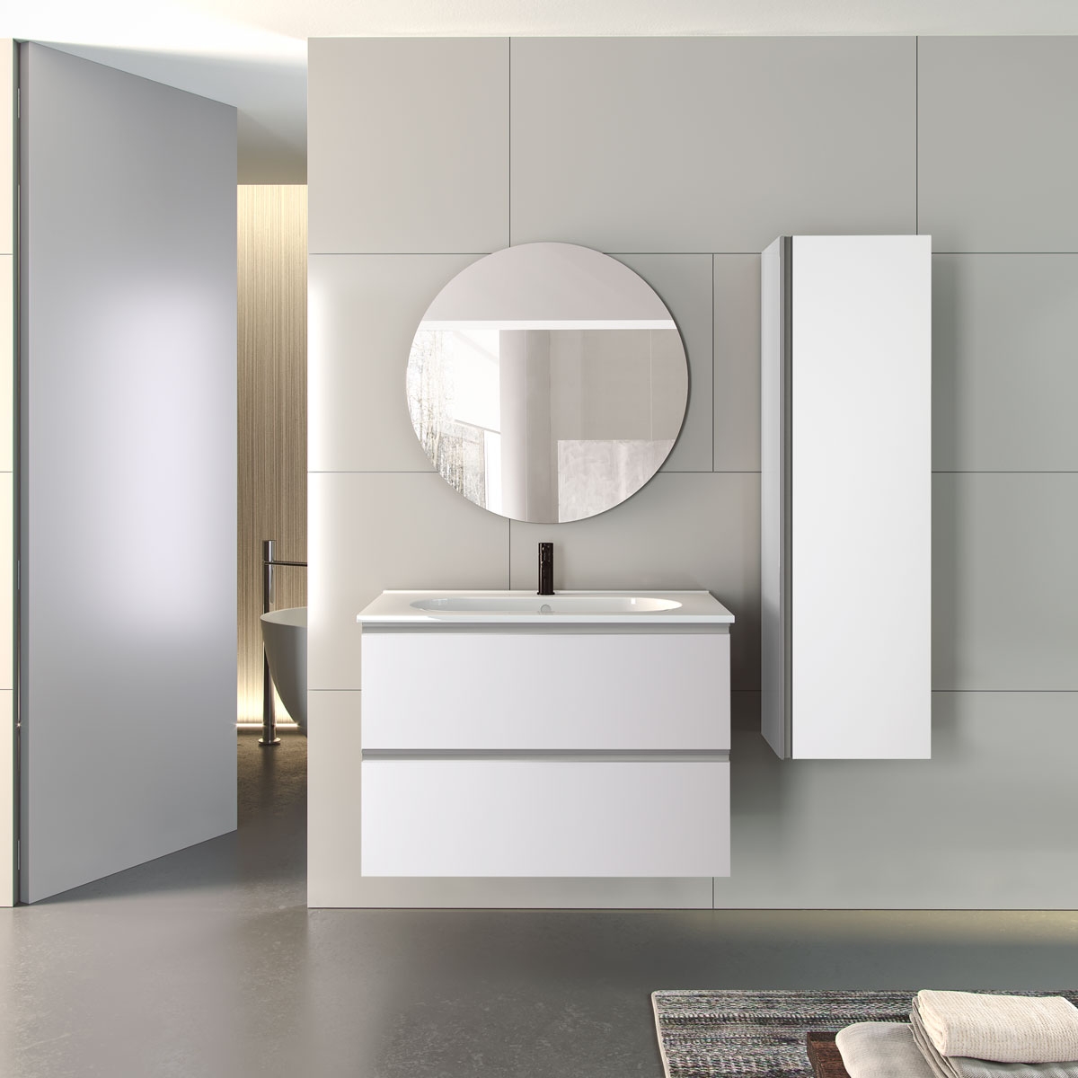 Móvel de casa de banho suspenso de 100 cm com lavatório integrado na cor branca Ada Modelo Granada6
