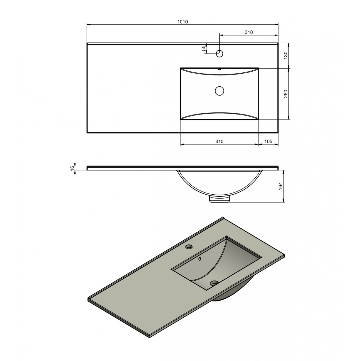 Mueble de baño suspendido de 100 cm con lavabo integrado color ceniza Modelo Granada6