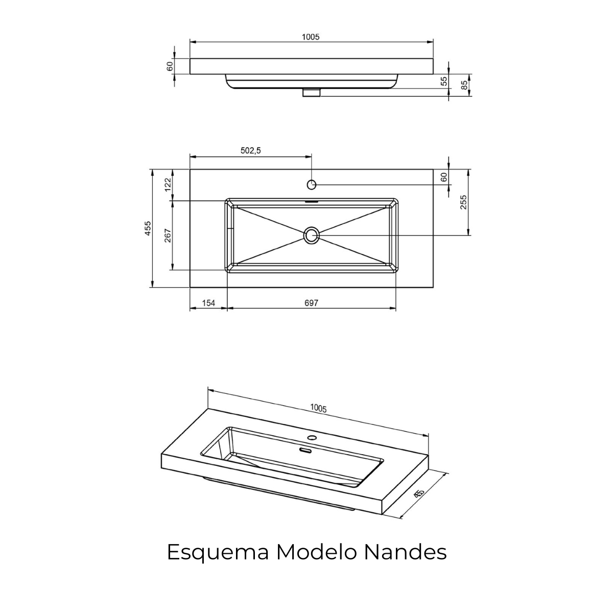 Mueble de baño suspendido de 100 cm con lavabo integrado acabado cotton Modelo Granada5