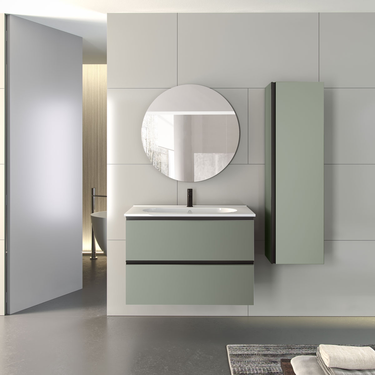 Mueble de baño suspendido de 120 cm con lavabo sobre encimera color musgo Modelo Granada2