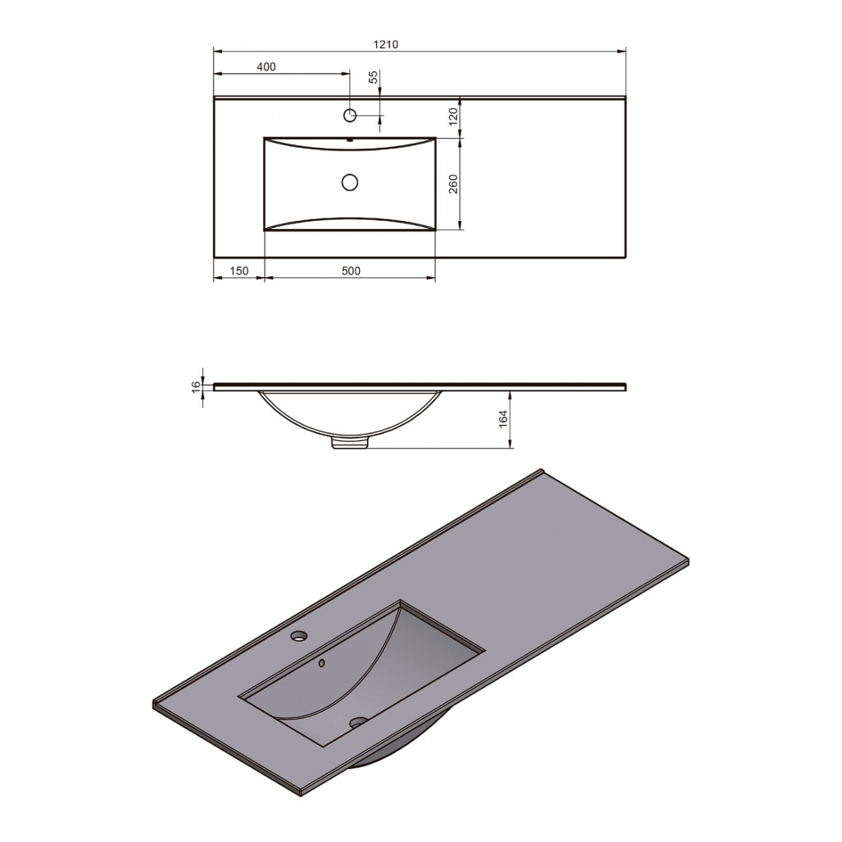 Mueble de baño suspendido de 120 cm con lavabo integrado acabado black Modelo Granada5