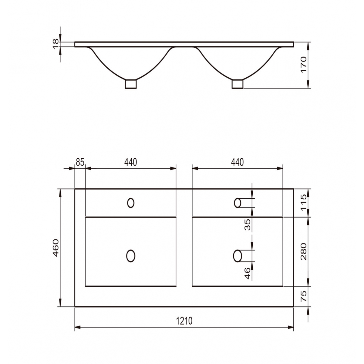 Mueble de baño suspendido de 120 cm con lavabo integrado color Avio Modelo Granada67