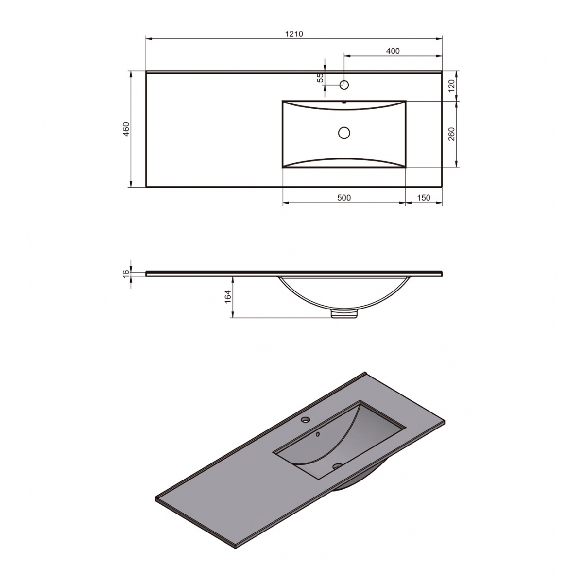 Mueble de baño suspendido de 120 cm con lavabo integrado acabado black Modelo Granada8