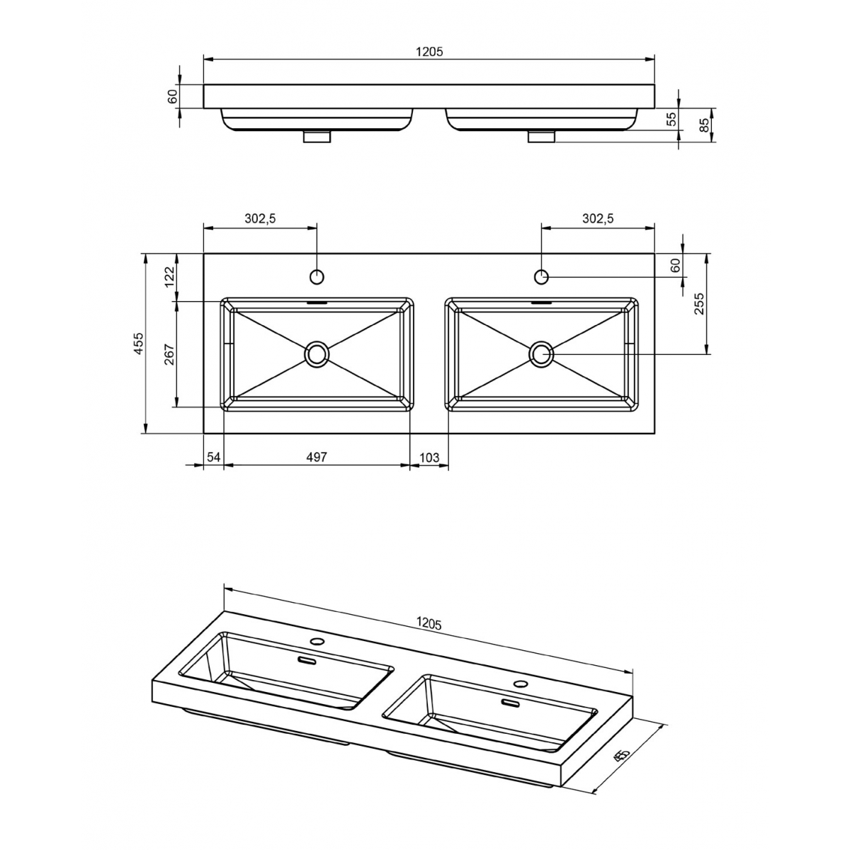 Mueble de baño suspendido de 120 cm con lavabo integrado color Avio Modelo Granada0