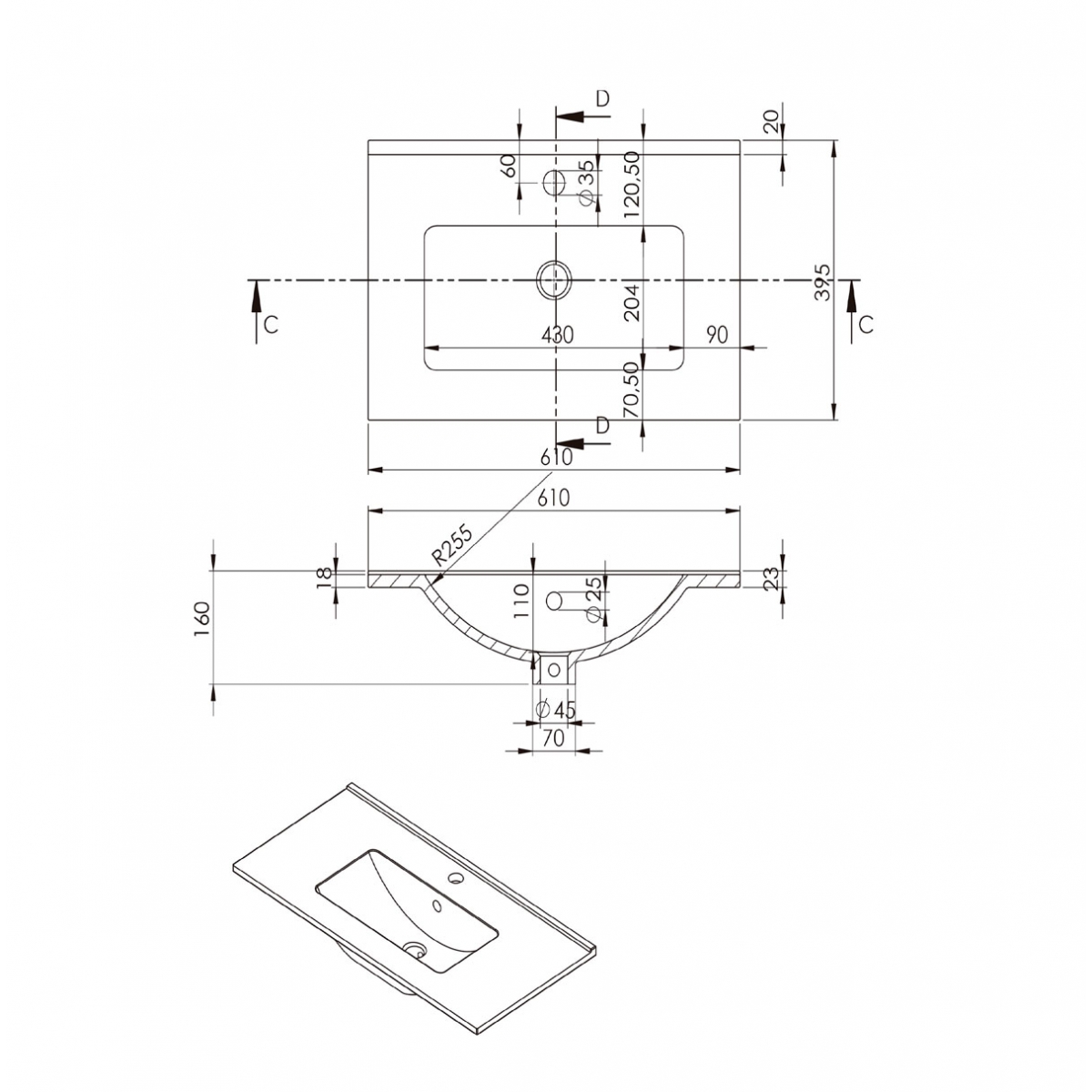 Móvel de casa de banho de chão de 60 cm com lavatório integrado em branco Ada Modelo Granada5