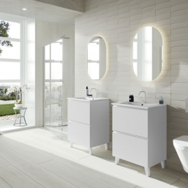 Móvel de casa de banho de 60 cm, de chão, com 2 gavetas e lavatório integrado, cor branca, modelo Ada Granada