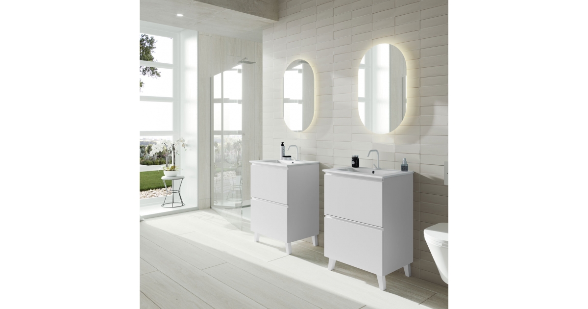 Mueble de baño al suelo con lavabo fondo reducido, 70 cm - blanco